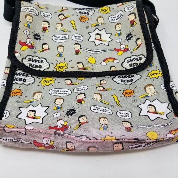 Angry Little Girls Super Hero Purse Crossbody Bag Canvas Gray - Picture 1 of 8